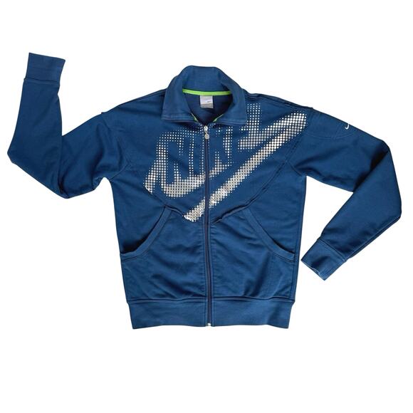 Y2K Nike Athletic Gym Jacket Womens L / Youth XL Blue‎ Silver Athleisure Workout - Picture 1 of 13